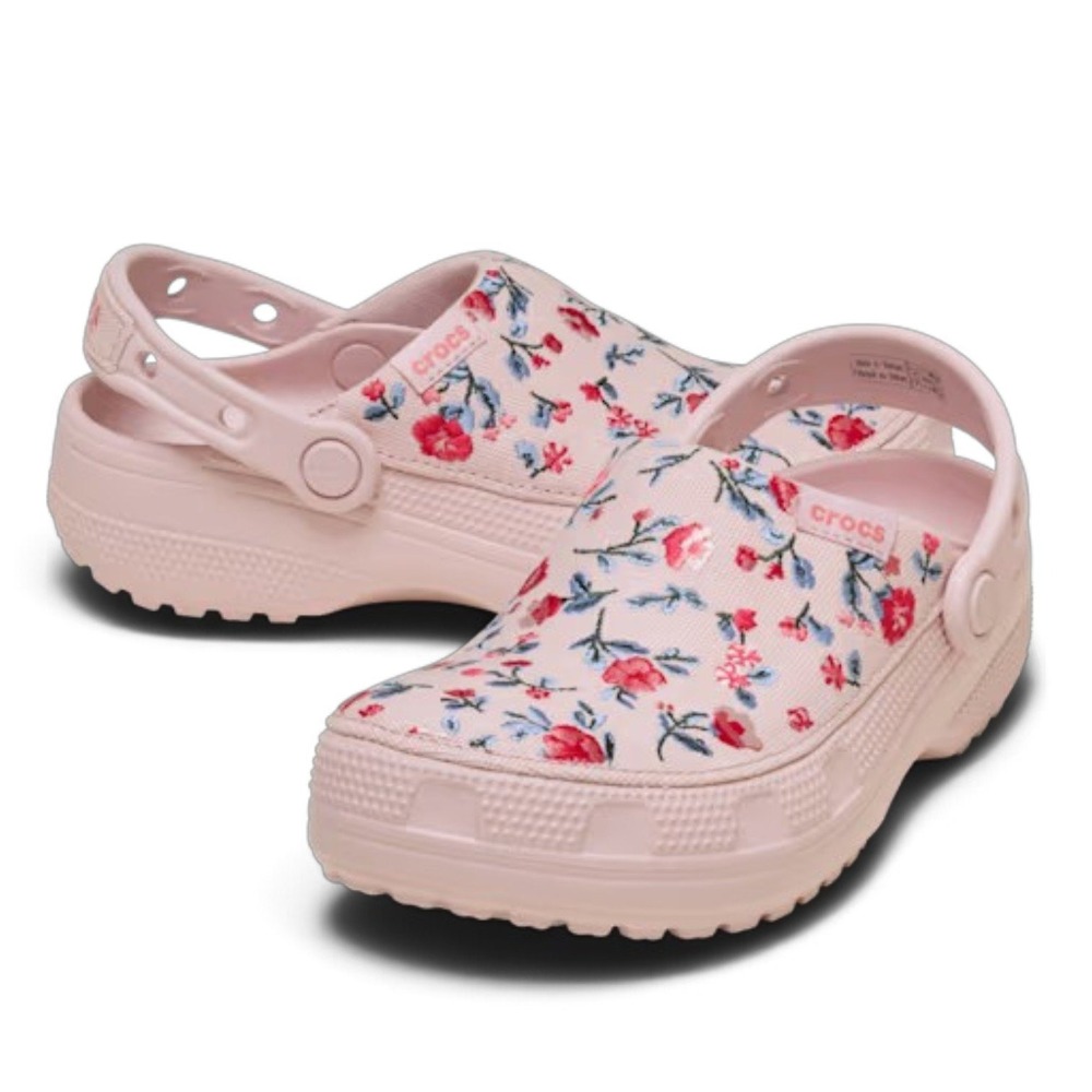 Crocs Classic Crafted Floral Clog Womens 10 Cotton Candy Pink Embroidered NEW